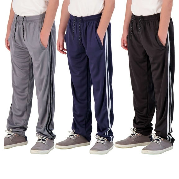 Real Essentials 3 Pack: Boys' Mesh Open Bottom Active Sweatpants with Pockets & Drawstring