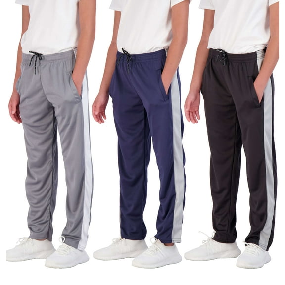 Real Essentials 3 Pack: Boys' Mesh Open Bottom Active Sweatpants with Pockets & Drawstring
