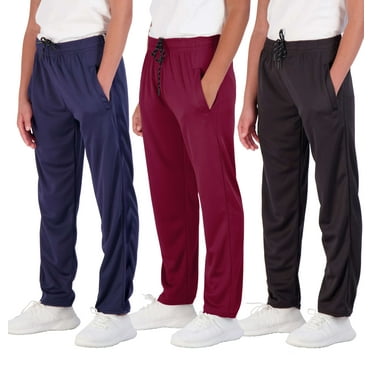 Real Essentials 3 Pack: Boys' Mesh Open Bottom Active Sweatpants with Pockets & Drawstring