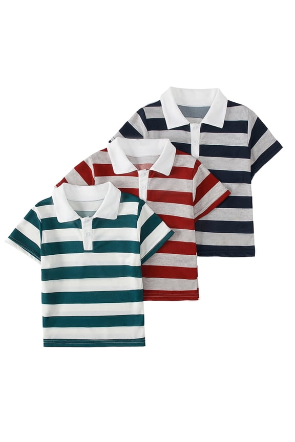 3 Pack Boys Striped Shirts Casual Short Sleeve Solid Color Basic Tees Multipack Toddler Kids Children