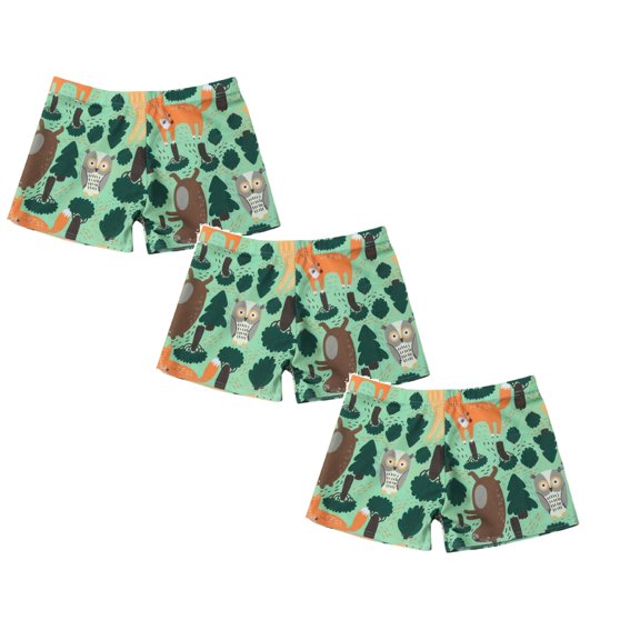 3-Pack Boys Swim Trunks, Kids Quick Dry Swimming Shorts with Liner - Cartoon Animals Printed Swimwear
