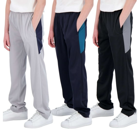 Real Essentials 3 Pack: Boys' Tricot Open Bottom Fleece-Lined Sweatpants with Pockets