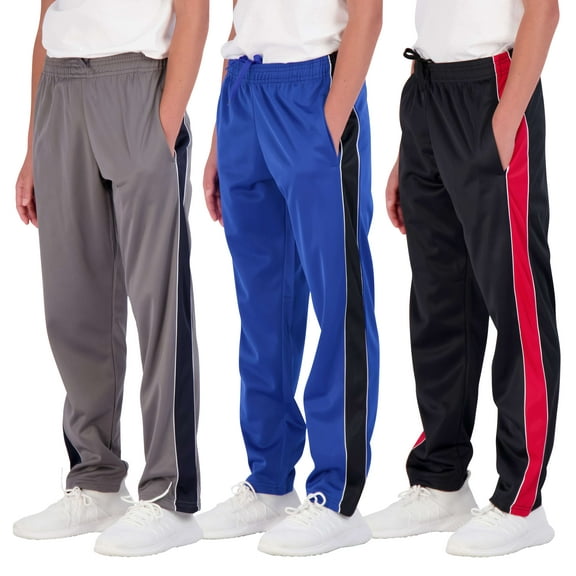 Real Essentials 3 Pack: Boys' Tricot Open Bottom Fleece-Lined Sweatpants with Pockets
