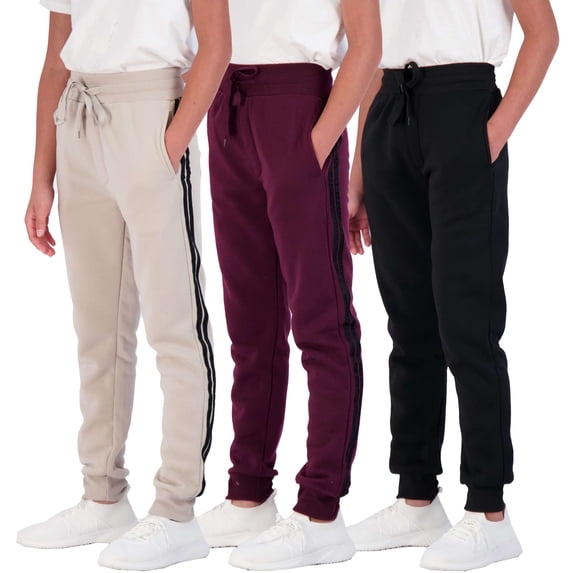 Real Essentials 3 Pack: Boys' Cotton Fleece Jogger Sweatpants - Active Athletic Youth Pants for Teens with Pockets
