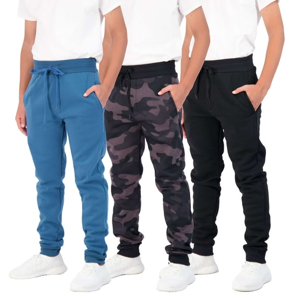Real Essentials 3 Pack: Boys Cotton Active Fleece Jogger Sweatpants