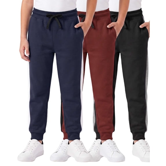 3 Pack Boys' Cotton Fleece Joggers Sweatpants Athletic Pants Pockets Kids