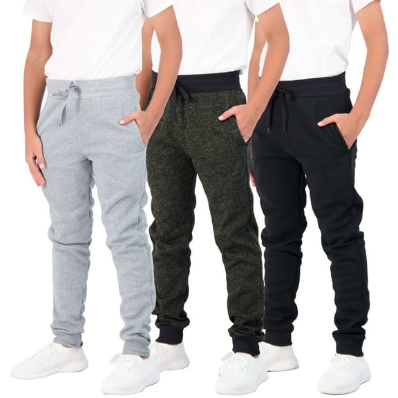 Real Essentials 3 Pack: Boys Cotton Active Fleece Jogger Sweatpants