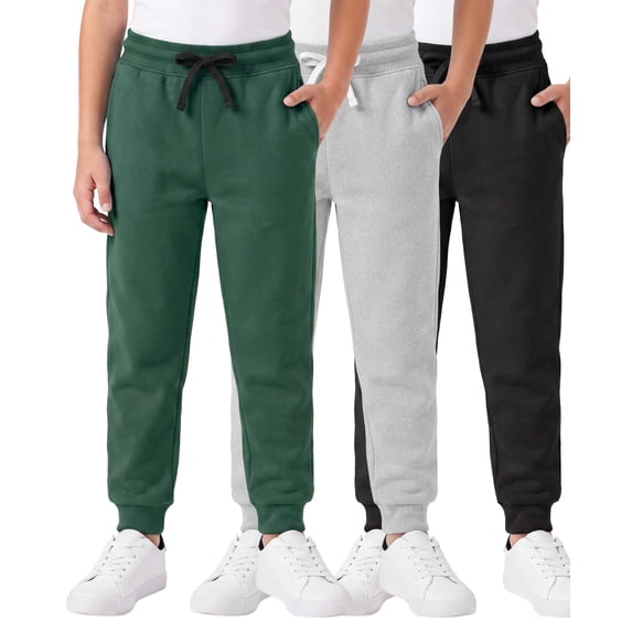3 Pack Boys' Cotton Fleece Joggers Sweatpants Athletic Pants Pockets Kids