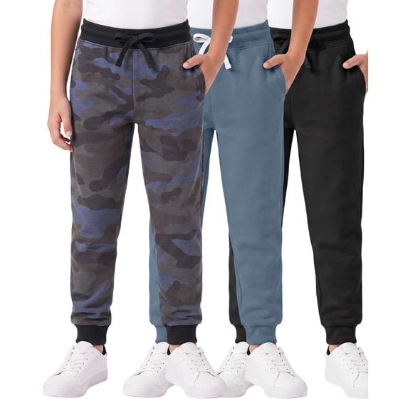3 Pack Boys' Cotton Fleece Joggers Sweatpants Athletic Pants Pockets Kids