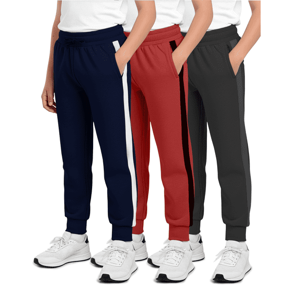 Real Essentials 3 Pack: Boys' Cotton Fleece Jogger Sweatpants - Active Athletic Youth Pants for Teens with Pockets