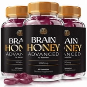3 Pack Brain Honey Advanced   Daily Formula with a Natural Blend to Help Maintain Focus, Memory & Concentration | Clean, Gentle, Easy-to-Chew gummies for Everyday Sharpness 180 Gummies