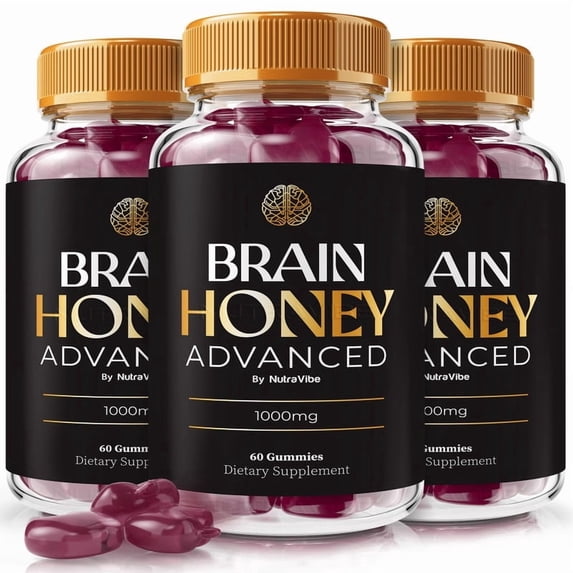 (3 Pack) Brain Honey Advanced – Daily Formula with a Natural Blend to Help Maintain Focus, Memory & Concentration | Clean, Gentle, Easy-to-Chew gummies for Everyday Sharpness (180 Gummies)