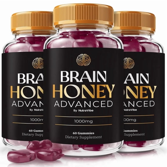 (3 Pack) Brain Honey Advanced  Daily Formula with a Natural Blend to Help Maintain Focus, Memory & Concentration | Clean, Gentle, Easy-to-Chew gummies for Everyday Sharpness (180 Gummies)