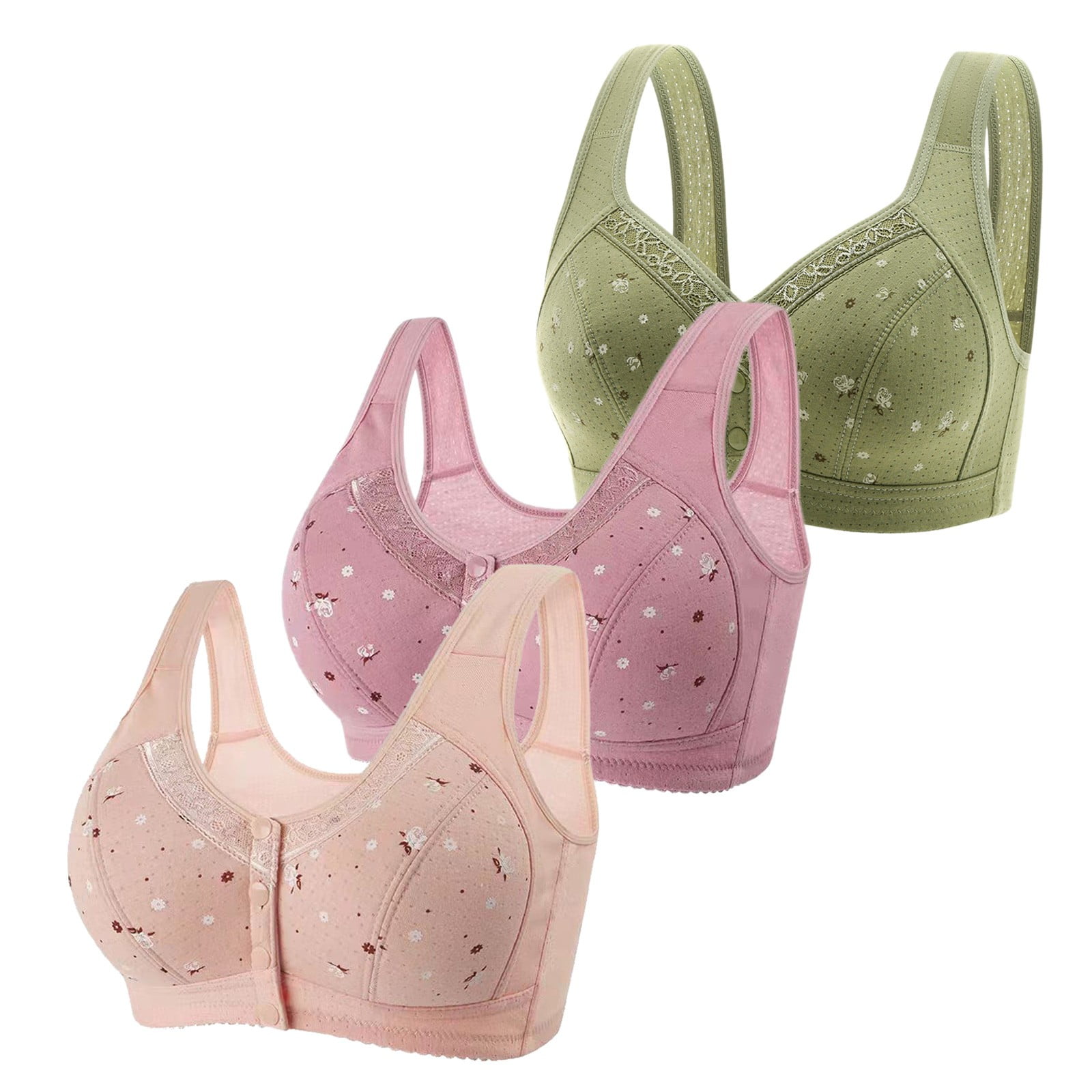 3 Pack Bras For Women Wirefree Bras For Older Women With Sagging Breasts Front Closure Wireless