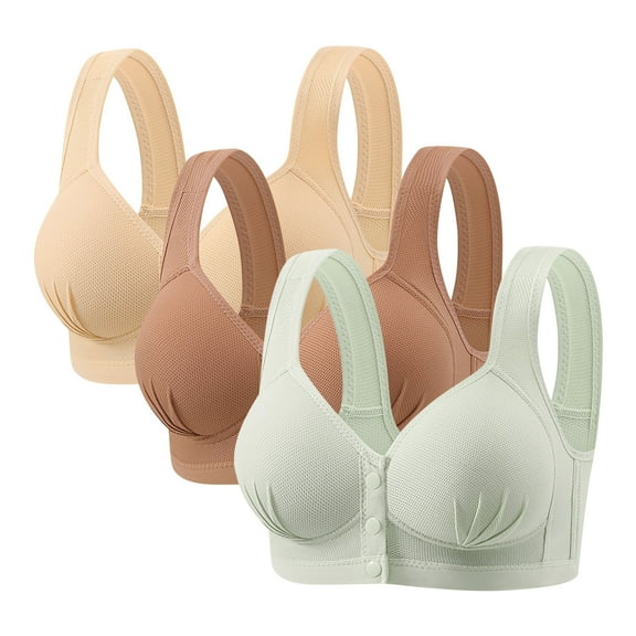 3 Pack Bras for Older Women Full Coverages Breathable Padded Bras Front Closure Wireless Everyday Bra Push up Bralette Style B-3 New Seamless Stretchy Sports Bra Multicolor S