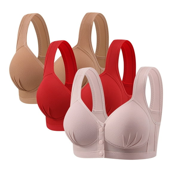 3 Pack Bras for Older Women Full Coverages Breathable Padded Bras Front Closure Wireless Everyday Bra Push up Bralette Style B-9 New Cotton Sports Bras for Women Multicolor XL