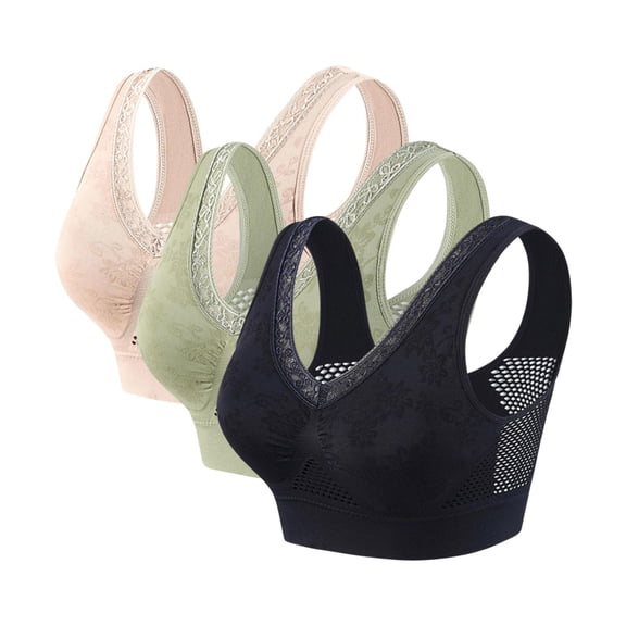 3 Pack Bras for Older Women No Underwire Push Up Breathable Everyday Bra with Soft Support