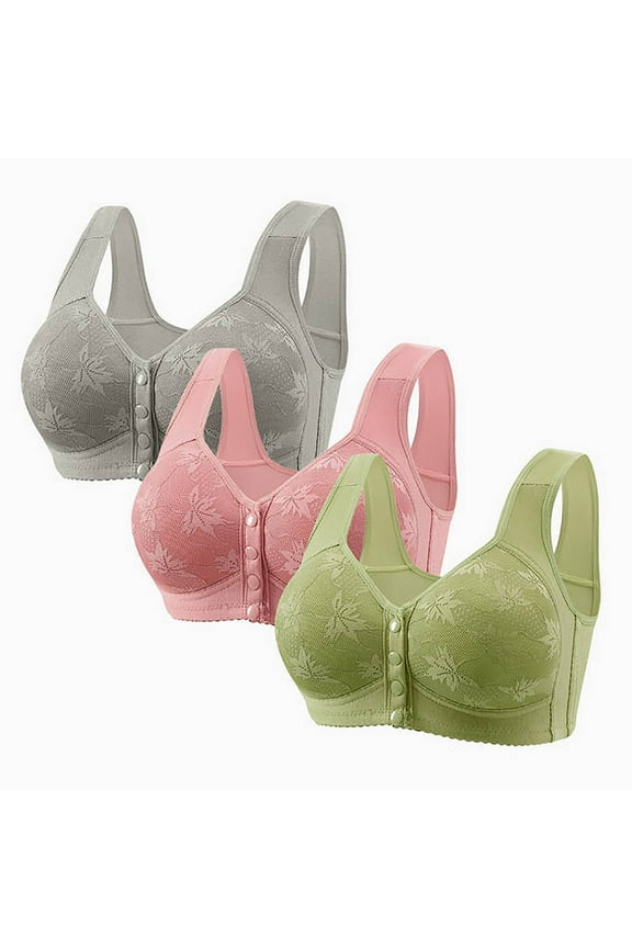 3 Pack Bras for Older Women Push up No Underwire Front Closure Brassier Soft Everyday Sleep Bralettes