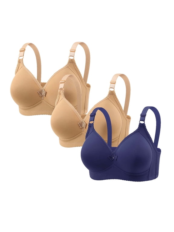 3-Pack Bras for Women Plus Size Wirefree Push Up Full Coverage Support T-Shirt Everyday Bra Bralette