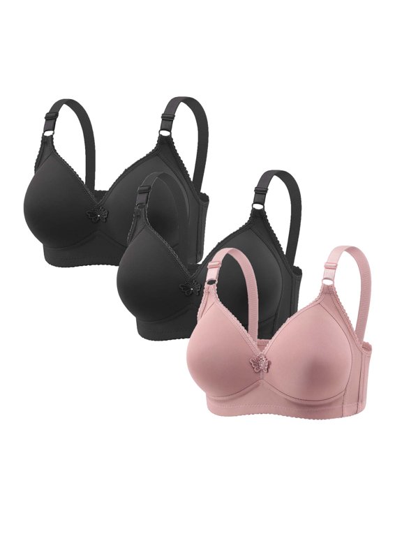 3-Pack Bras for Women Plus Size Wirefree Push Up Full Coverage Support T-Shirt Everyday Bra Bralette