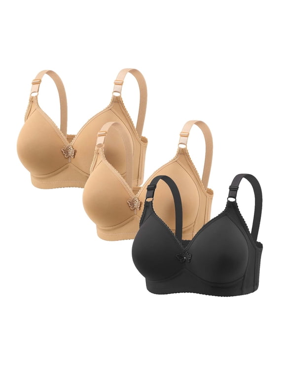 3-Pack Bras for Women Plus Size Wirefree Push Up Full Coverage Support T-Shirt Everyday Bra Bralette