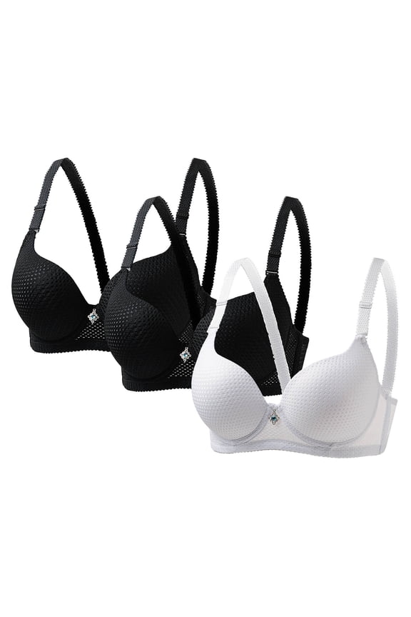 3 Pack Bras for Women Underwire Minimizer Push up Full Coverage Support Padded Breathable Soft Comfort Lifting Bras White M