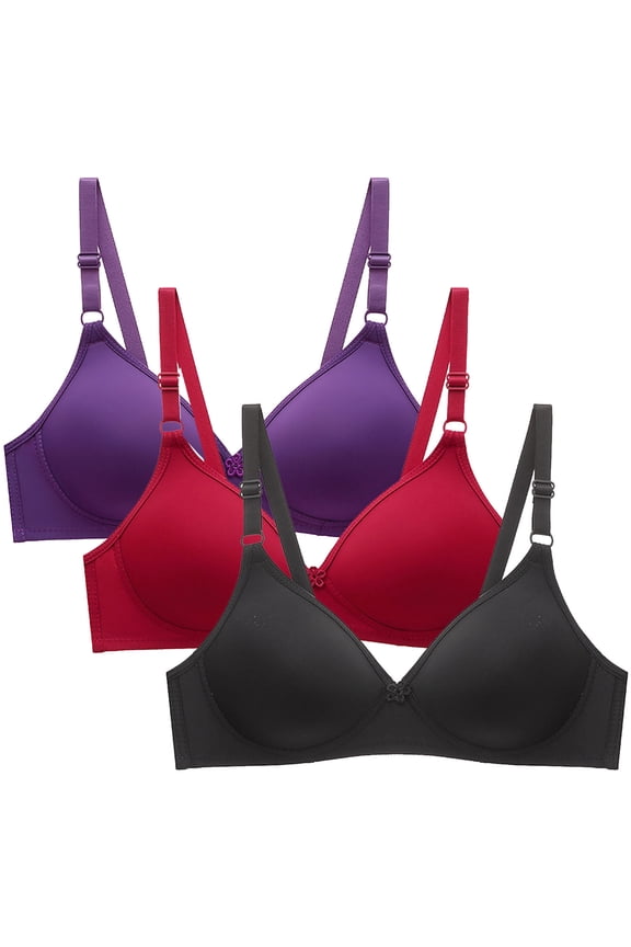 3 Pack Bras for Women V Neck Push Up Bra Wireless Bralette T-Shirts Bras with Adjustable Straps
