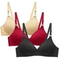 thumbnail image 1 of 3 Pack Bras for Women V Neck Push Up Bra Wireless Bralette T-Shirts Bras with Adjustable Straps, 1 of 5