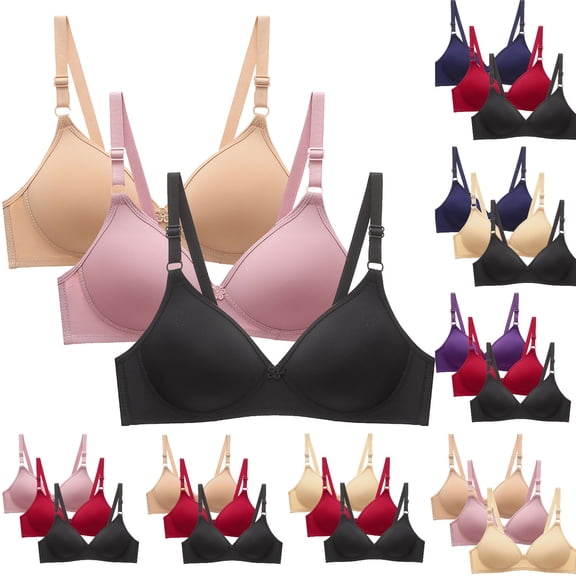 3 Pack Bras for Women V Neck Push Up Bra Wireless Bralette T-Shirts Bras with Adjustable Straps