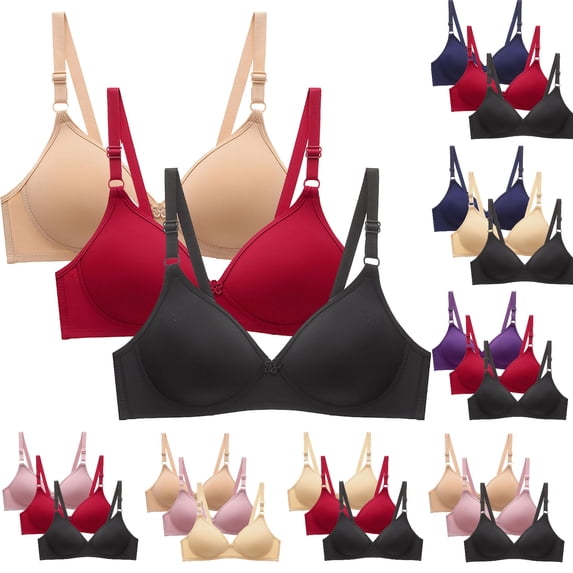 3 Pack Bras for Women V Neck Push Up Bra Wireless Bralette T-Shirts Bras with Adjustable Straps