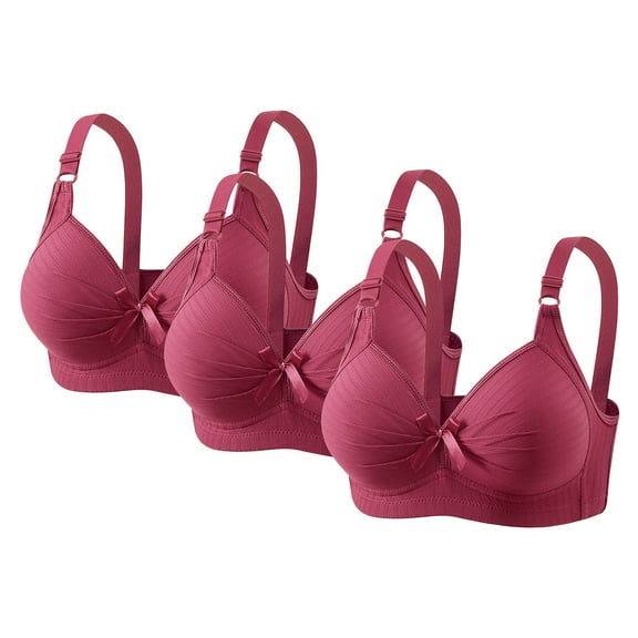 3 Pack Bras for Women Wireless Push Up Supportive Bra Full Coverage No Underwire Seamless Plus Size Everyday Bra (50/115BC, Wine-3PCS)