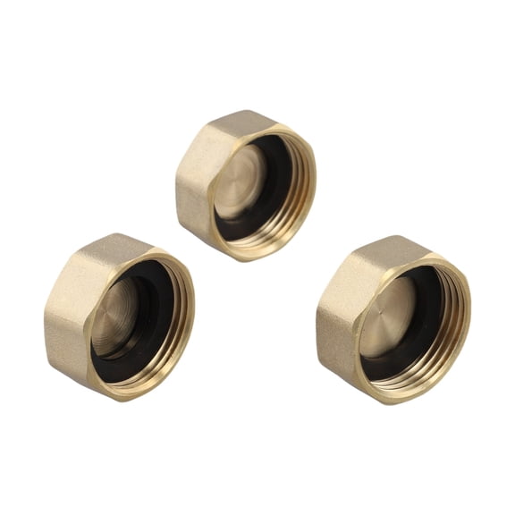 3 Pack Brass Blanking Cap 1 Inch 30.5mm Hex Pipe Fitting with Rubber Gaskets, Female Thread End Cap for Sealing Plumbing Fixtures, Taps, Washing Machine Valves, Radiator Valves, Garden Timers,