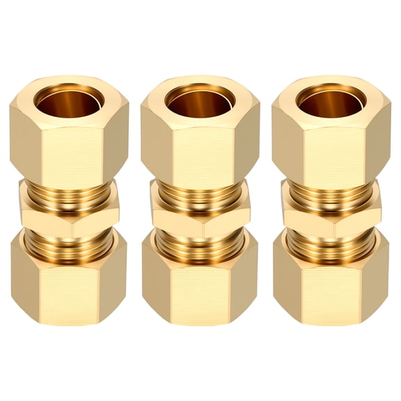 3 Pack Brass Compression Tube Pipe Fitting, 1/2" OD Compression Union Connector, Straight Coupling Adapter Pipe Fitting with Double Ferrules for Air, Water, Oil, Gas