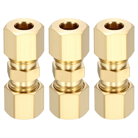 3 Pack Brass Compression Tube Pipe Fitting, 1/4" OD Compression Union Connector, Straight Coupling Adapter Pipe Fitting with Double Ferrules for Air, Water, Oil, Gas