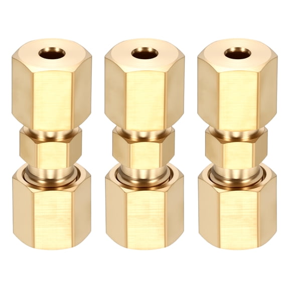 3 Pack Brass Compression Tube Pipe Fitting, 1/8" OD Compression Union Connector, Straight Coupling Adapter Pipe Fitting with Double Ferrules for Air, Water, Oil, Gas