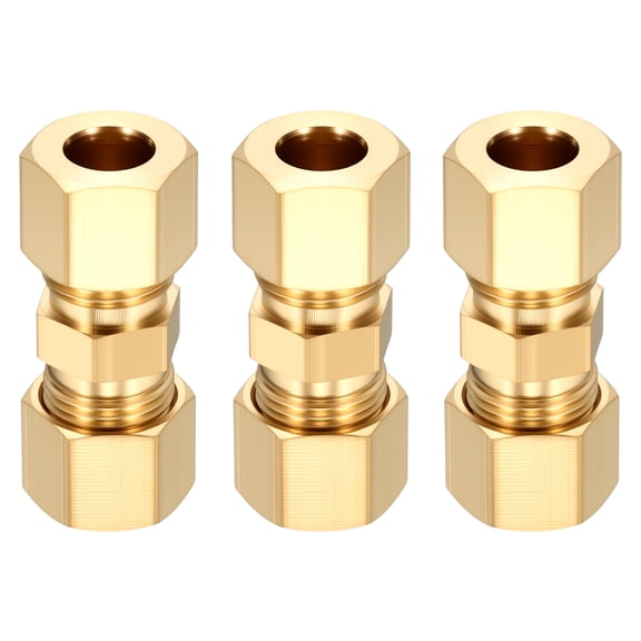 3 Pack Brass Compression Tube Pipe Fitting, 5/16" OD Compression Union Connector, Straight Coupling Adapter Pipe Fitting with Double Ferrules for Air, Water, Oil, Gas