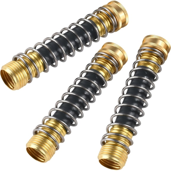 3-Pack Brass Garden Hose Extension Adapter, 3/4" GHT Hose Bib Extender with Anti-Kink Coil Spring, Faucet Extension Hose Protector, Solid Brass Garden Hose Connector for Garden, RV & Car Wash