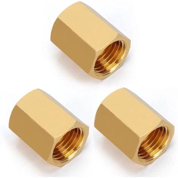 3 Pack Brass Pipe Fitting Connector Straight Hex Nipple Coupler 1/2 Inch Female Thread