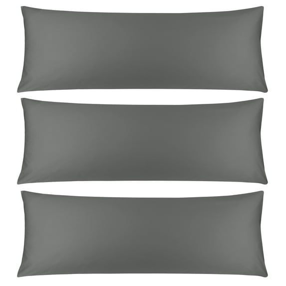 3 Pack Breathable Egyptian Cotton Body Pillow Covers, 20" x 54", Dark Gray