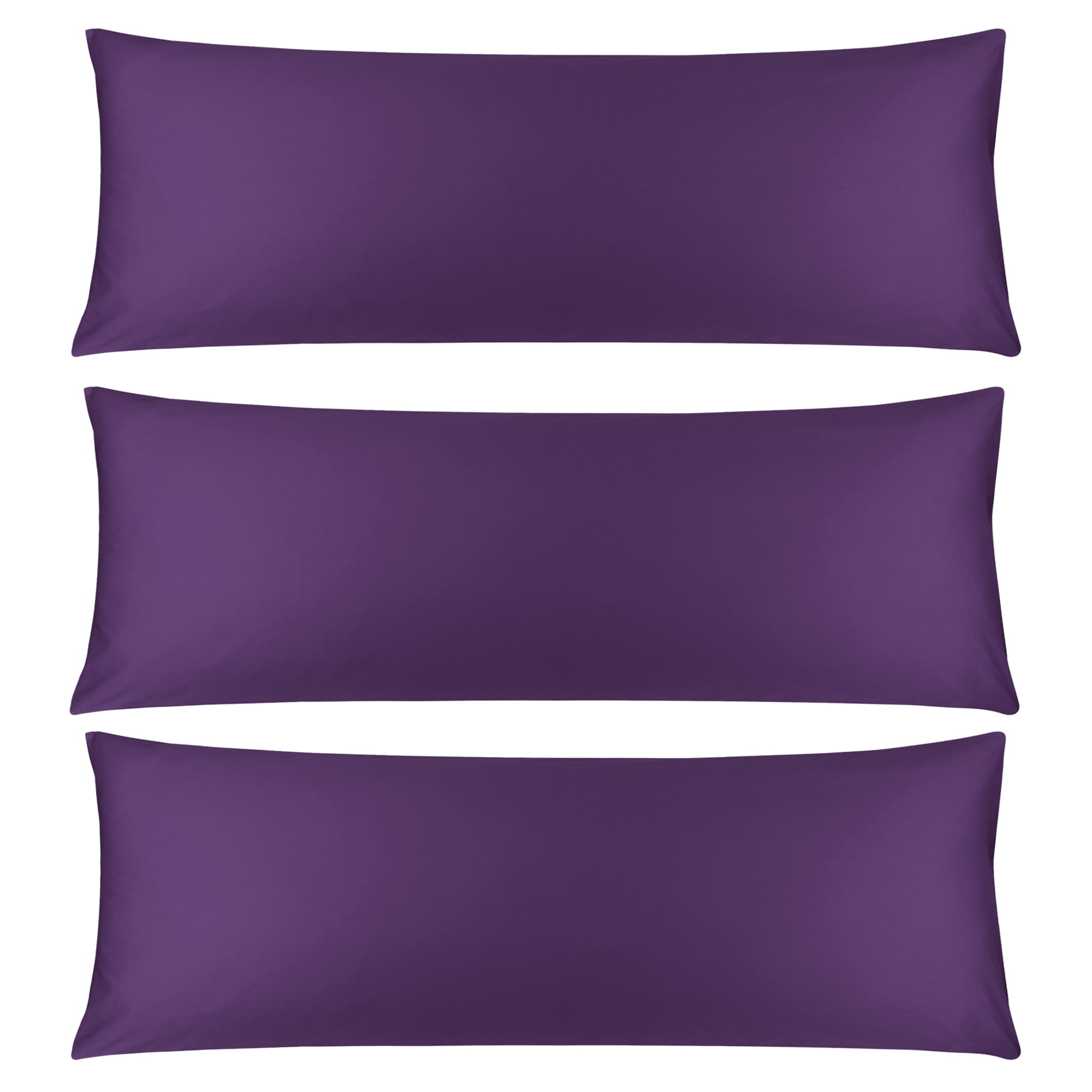 3 Pack Breathable Egyptian Cotton Body Pillow Covers, 20" x 54", Deep Purple