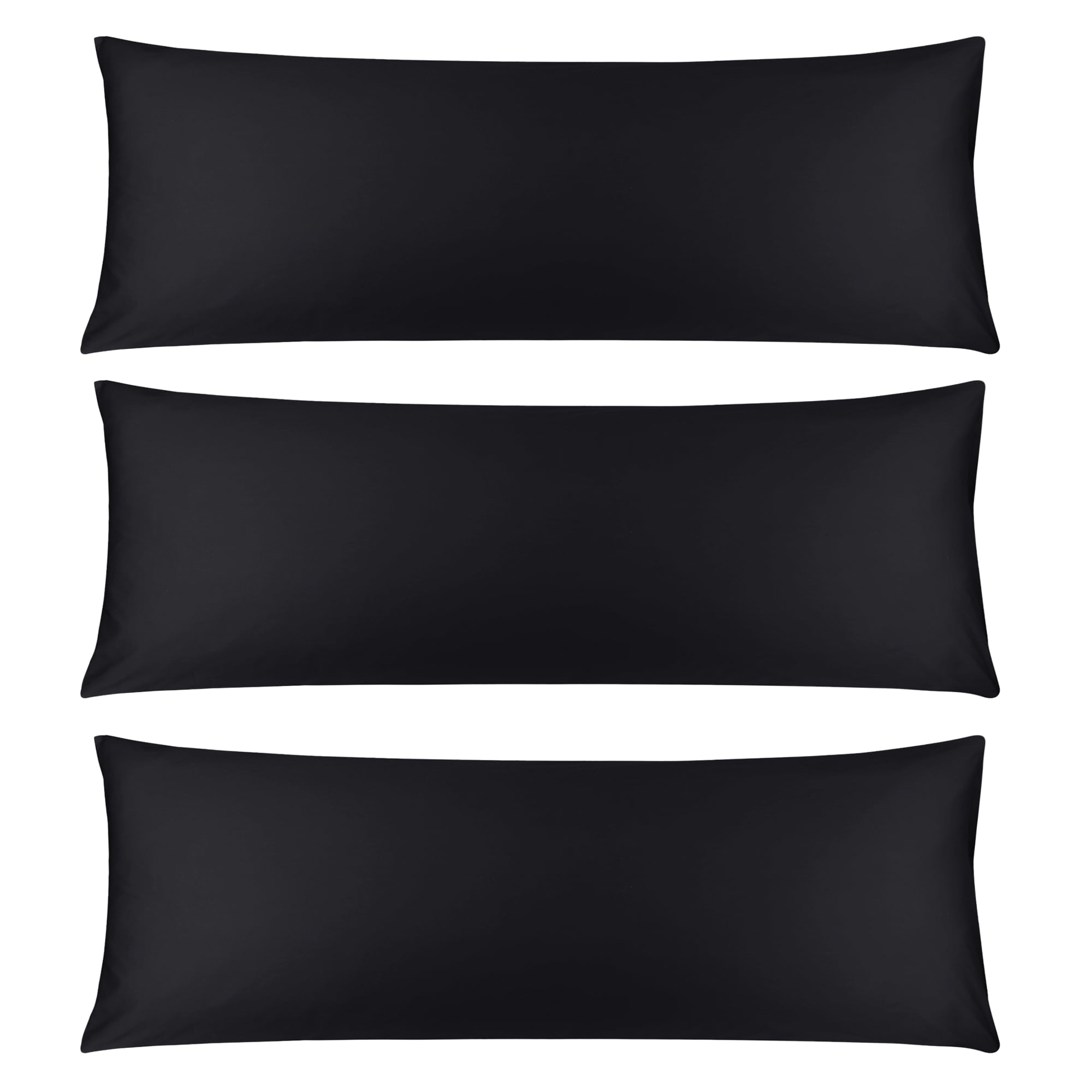 3 Pack Breathable Egyptian Cotton Body Pillow Covers, 20" x 48", Black