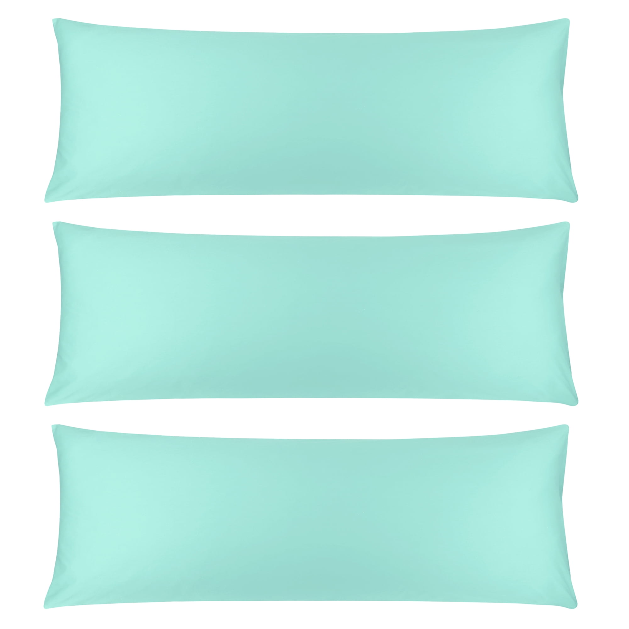 3 Pack Breathable Egyptian Cotton Body Pillow Covers, 20" x 48", Cyan