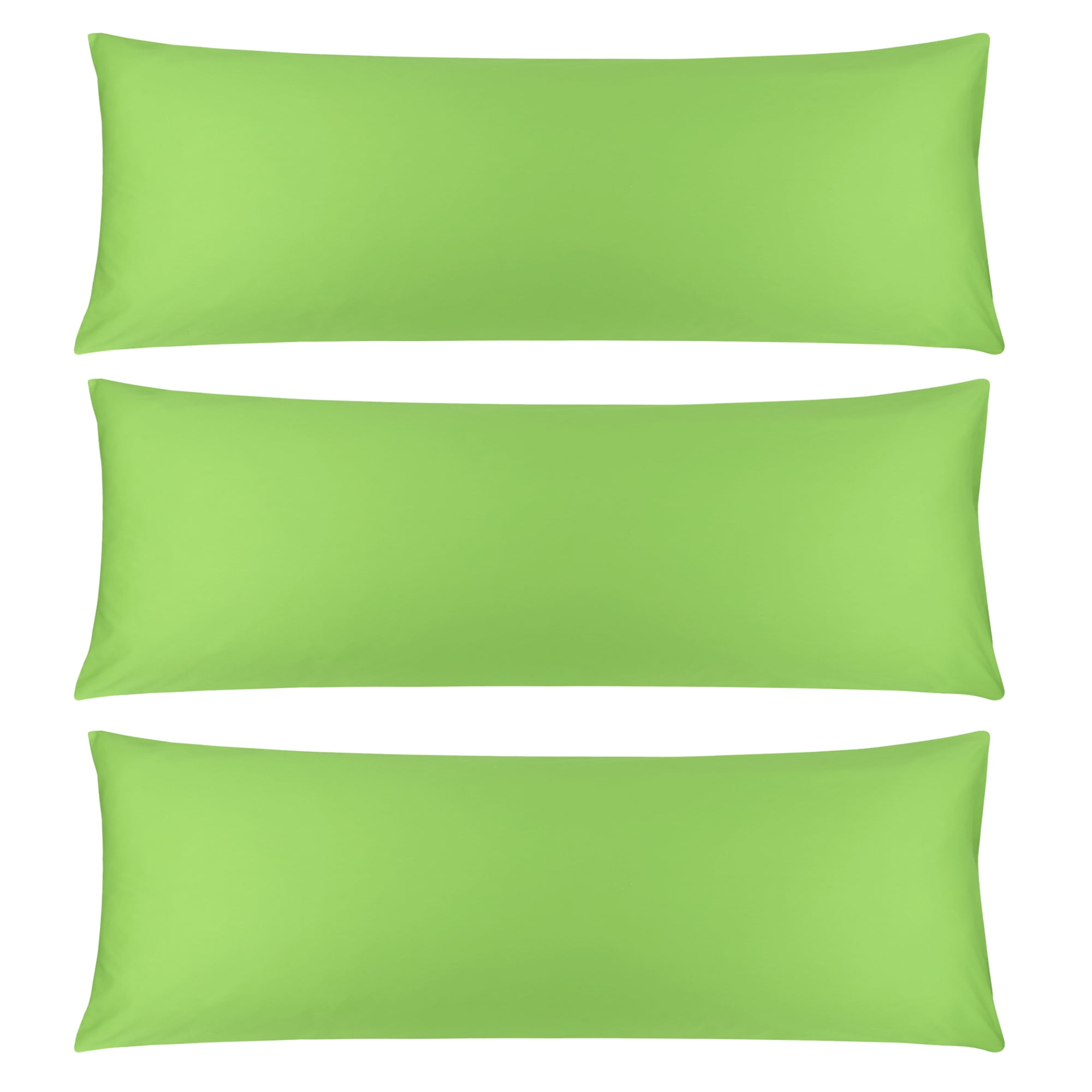 3 Pack Breathable Egyptian Cotton Body Pillow Covers, 20" x 48", Green