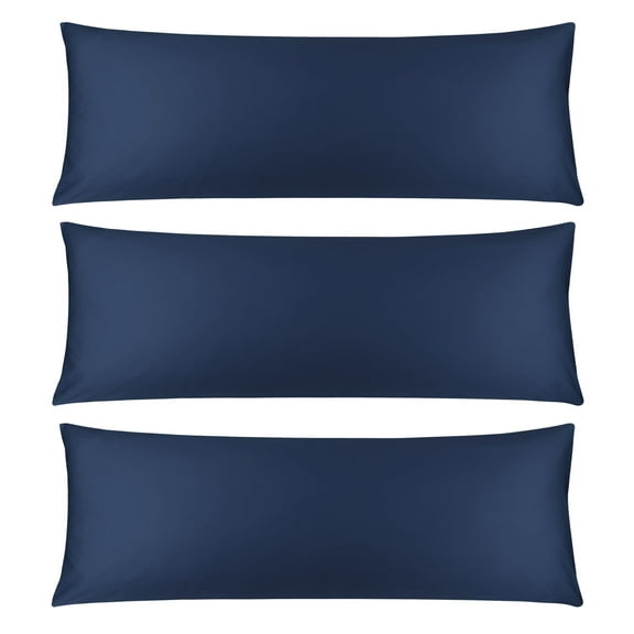 3 Pack Breathable Egyptian Cotton Body Pillow Covers, 20" x 48", Navy Blue