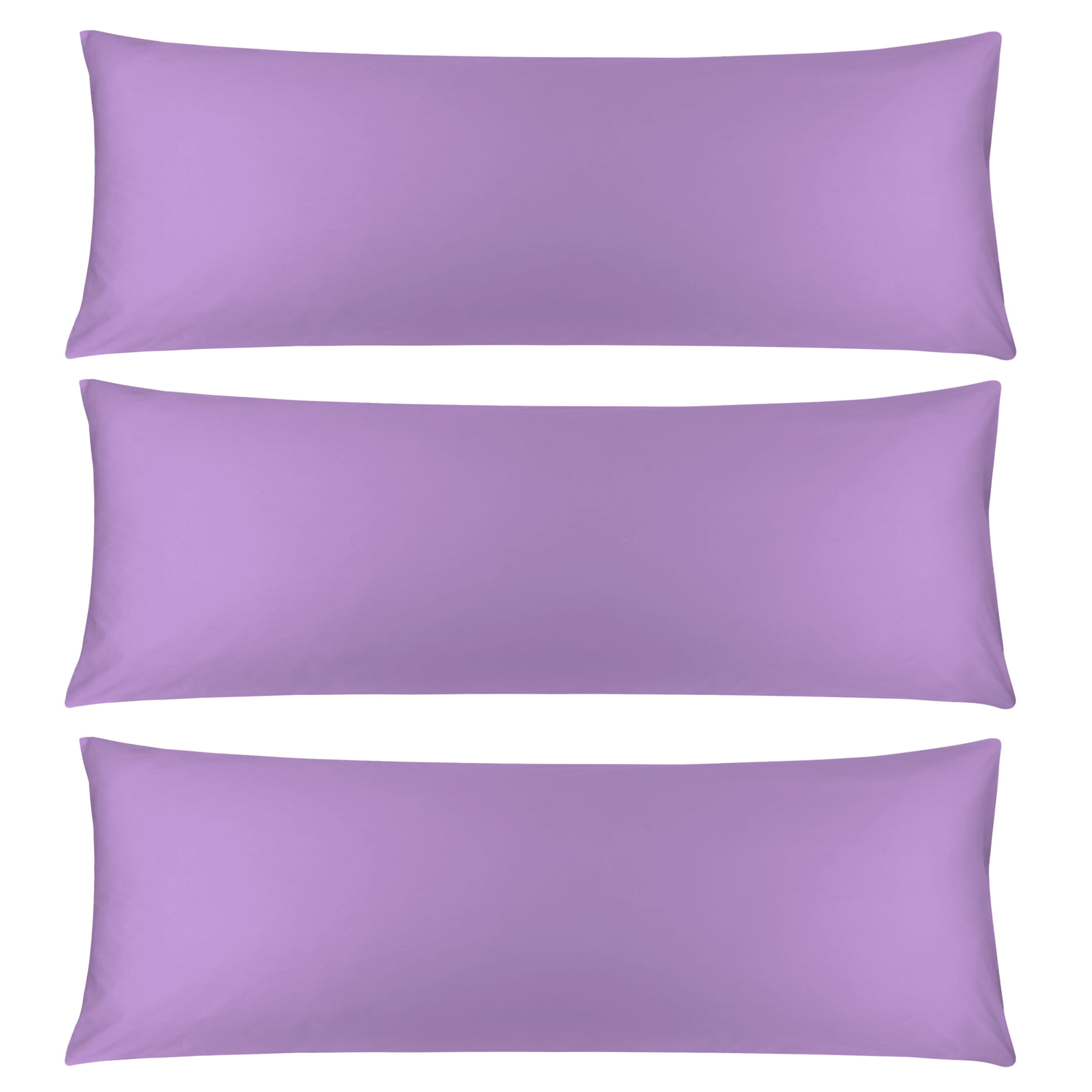 3 Pack Breathable Egyptian Cotton Body Pillow Covers, 20" x 72", Lilac Purple