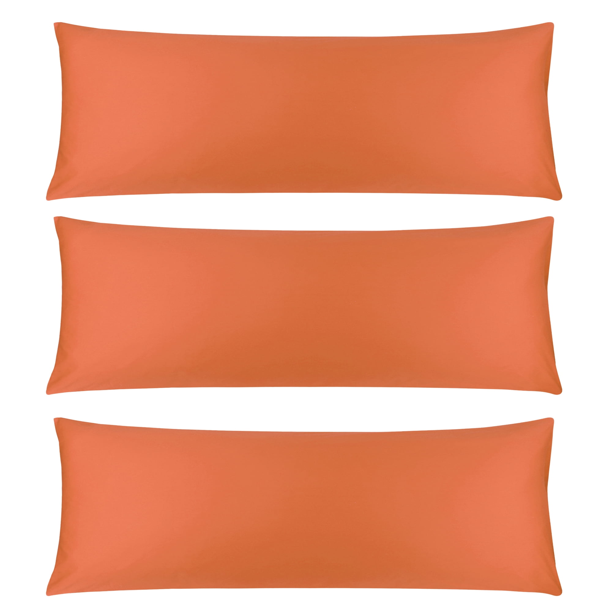 3 Pack Breathable Egyptian Cotton Body Pillow Covers, 20" x 72", Orange