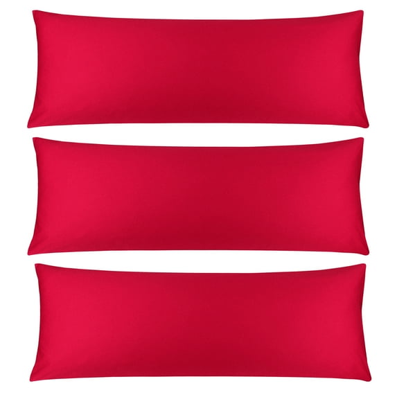 3 Pack Breathable Egyptian Cotton Body Pillow Covers, 20" x 72", Red