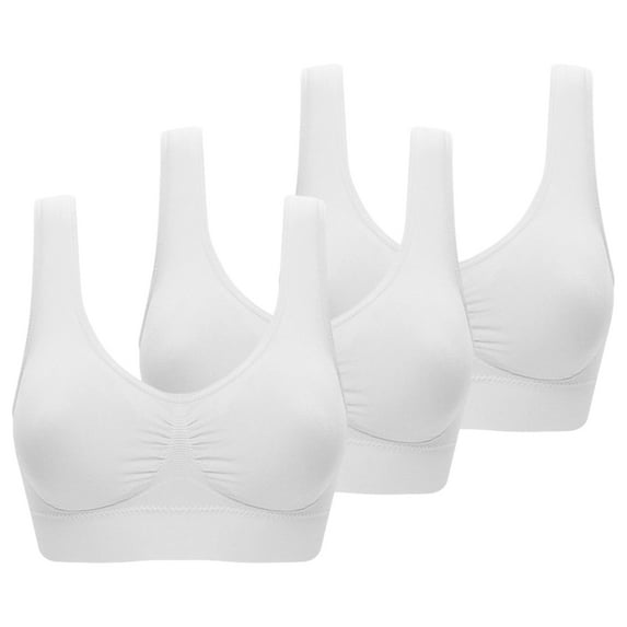 3 Pack Breathable Underwear Sport Yoga Bras for Women Wirefree - Solid Color Seamless Solid Sleep Bra for Sports Fitness,White,Large Size