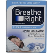 Breathe Right For Sensitive Skin Nasal Strips, Clear, Small and Medium, 30 Ct 3 pack
