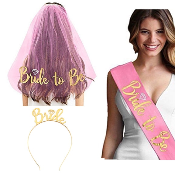 3 Pack Bride to Be Set Sash Crown Tiaras and Short Veil Bachelorette Party Supplies Bridal Shower Decorations Kits
